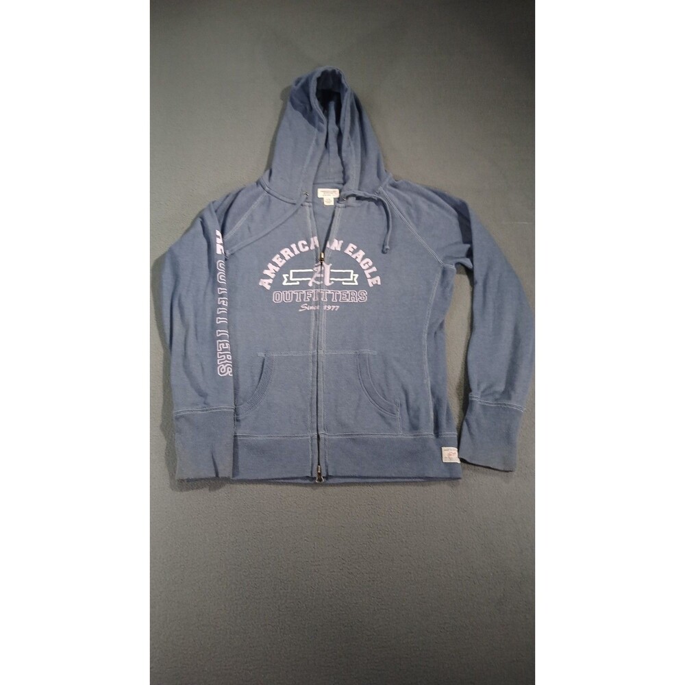 Vintage Y2K American Eagle Full Zip Hoodie Slate Blue Womens's L Skater Grunge